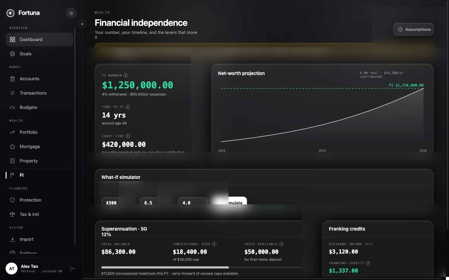 Fortuna financial-independence projection